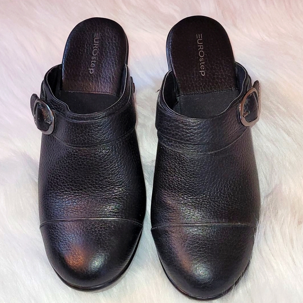 Eurostep shoes black leather clogs "Megan" size 8